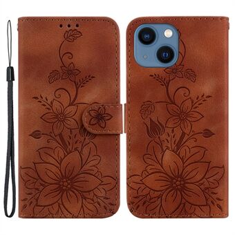 Voor de iPhone 15 Geprint Leliebloemhoesje PU Leren Folio Flip Portemonnee Stand Shell