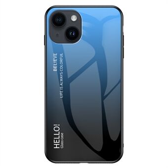 Voor iPhone 15 Beschermhoesje met Gehard Glas+PC Achterkant TPU Frame Verloopkleurige Hoes