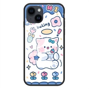 Voor iPhone 15 Cartoon Patroon Design Telefoonhoes Harde Gehard Glas+PC Achterkant TPU Frame Beschermhoes