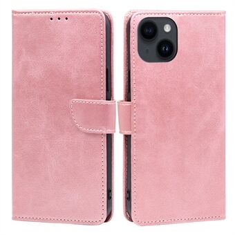 Voor iPhone 15 PU lederen beschermhoes met kalfsleren textuur, standaard en portemonnee telefoonhoesje.