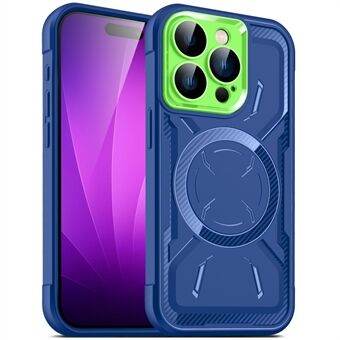 Magnetische beschermhoes voor iPhone 15, TPU + PC dubbel-laag ontwerp telefoonhoes met cameralensfilm.