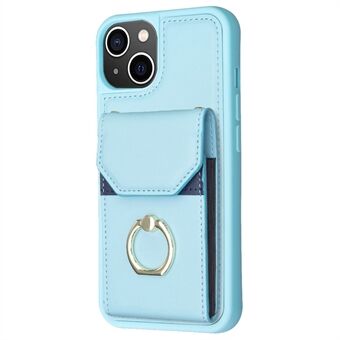 BF29 Voor iPhone 15 PU Lederen+TPU Telefoonhoes Smartphone Case Kaarthouder Pouch met Ring Kickstand