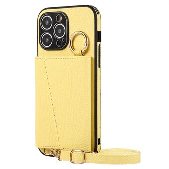 Kaarthouder PU+PC+TPU hoesje voor iPhone 15 Anti-Drop Kickstand Telefoonhoesje met draagkoord