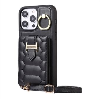 Voor iPhone 15 Kickstand Telefoonhoesje, Slanke PU Leren Hoesje met TPU Kaarthouder, Mobiele Telefoonhoesje