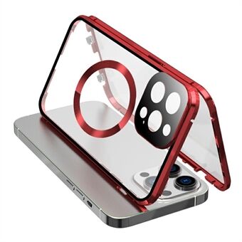 Dubbelzijdige Geharde Glas + Magnetisch Metaal Frame Anti-Val Case voor iPhone 15 Compatibel met MagSafe Telefoonhoes met Gespslot