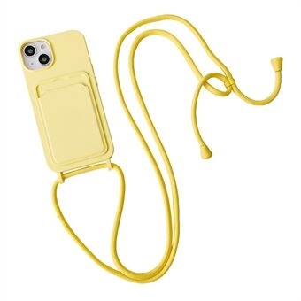 Vloeibaar siliconen telefoonhoesje voor iPhone 15 met 15 kaartsleuven, krasbestendige cover met riem.