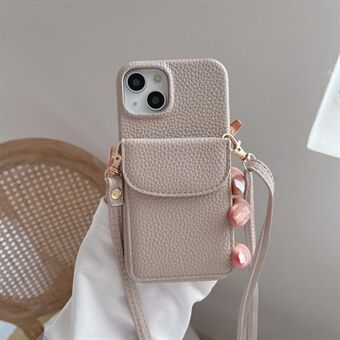 Crossbody Telefoonhoesje voor iPhone 15, Kaarthouder PU-leren gecoate PC-cover met schouderband.