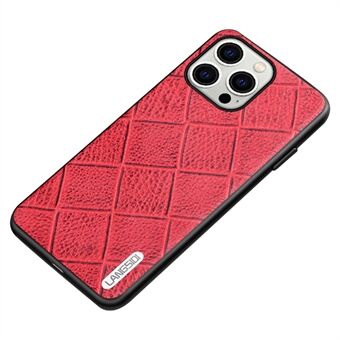 LANGSIDI Voor iPhone 15 Bump Proof Cover met ruitvormig patroon, gemaakt van echt koeienleer en TPU telefoonhoesje.