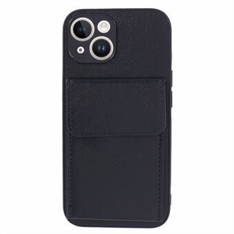 Voor iPhone 15 Kaarthouder Effen Kleur PU Leren Gecoate TPU Telefoonhoes Schokbestendige Case met Kickstand