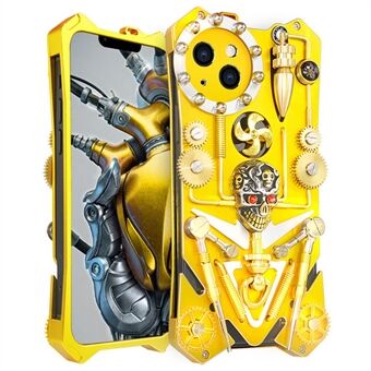 Voor iPhone 15 Schokbestendige Metalen Hoes met Gear Kickstand, Skull Compass - Goud.