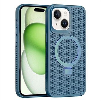 Voor iPhone 15 Magnetisch telefoonhoesje Rubberized TPU Warmteafvoer Kickstand Cover.