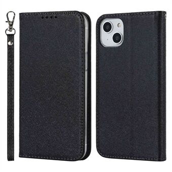 Voor de iPhone 15 Portemonnee Telefoonhoes met Zijden Textuur Stand TPU + PU Leren Cover.