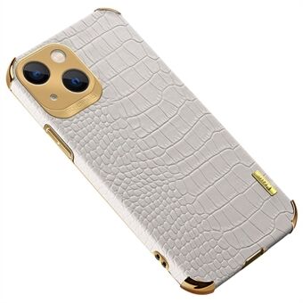 Voor de iPhone 15 Krokodil Textuur Lederen+TPU Hoesje met 6D Elektroplating en Anti-kras Telefoonhoesje.