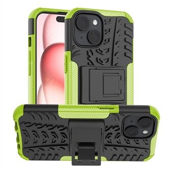 Voor iPhone 15 bandenprofiel Telefoonhoesje met standaard PC+TPU schokabsorberende telefoonhoes.