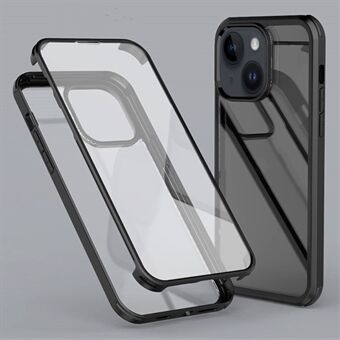 Voor iPhone 15, doorzichtige telefoonhoes met gehard glas + siliconen frame, dubbelzijdige beschermende cover.