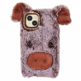 Voor iPhone 15 Hoesje Schattig Cartoon Varken Ontwerp Zachte Pluche + TPU Anti-kras Telefoonhoes