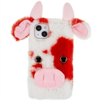 Voor iPhone 15 Fluffy Milk Cow Ear Case Winter Warm Soft TPU Telefoonhoes