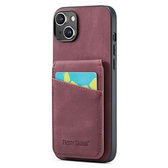 FIERRE SHANN voor iPhone 15 hoesje met kaarthouder, valbestendige PU lederen+TPU telefoonhoes - Blauw.