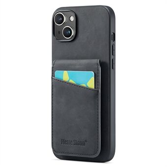 FIERRE SHANN voor iPhone 15 hoesje met kaarthouder Valbestendig PU-leer+TPU telefoonhoesje - Blauw