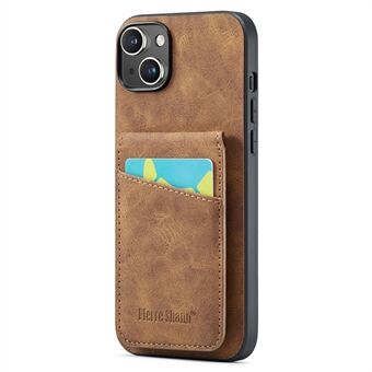 FIERRE SHANN Hoesje voor iPhone 15 met kaarthouder, valbestendig PU-leer+TPU telefoonhoesje - Blauw
