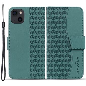 Voor iPhone 15 Case Rhombus Imprint PU Lederen Flip Stand Telefoonhoesje met Portemonnee