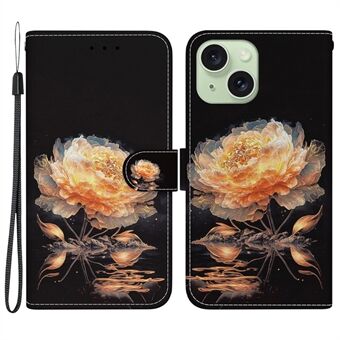 Voor iPhone 15 PU Leren Hoesje Patroon Portemonnee Folio Telefoonhoes.