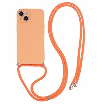 Voor de iPhone 15 TPU telefoonhoes met vezelvoering en rubberen bekleding met lange lanyard.