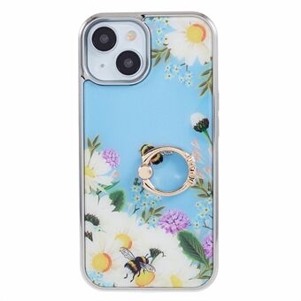 Voor iPhone 15-hoesje PC+TPU Elektroplating IMD Kickstand Antislip Patroon Telefoonhoes