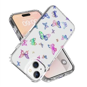 Voor iPhone 15 Hoesje Stijlvol Laserpatroon PC + TPU Anti-kras Telefoonhoes