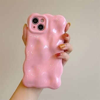 Voor iPhone 15 telefoonhoesje met golfrand, effen kleur en stevig Macaron TPU-materiaal.