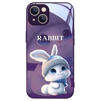 Voor iPhone 15 mobielhoesjes Gebreide muts Cartoon konijn Ingebouwde lensfolie Gehard glas + TPU-hoes