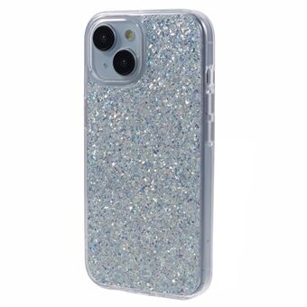 DFANS Voor iPhone 15 Hoesje Dunne Glitter PC+TPU Telefoonachterkantbeschermer - Zilver