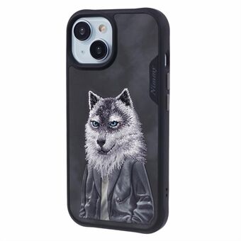 NIMMY voor iPhone 15 Geborduurde Dierenpatroon Telefoonhoes Schokbestendige Achtercover