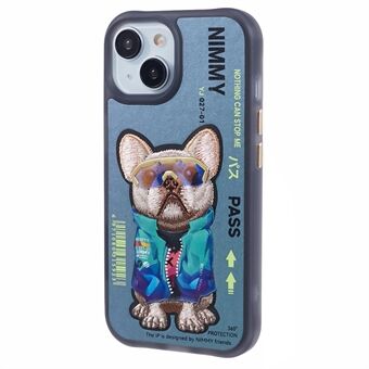 NIMMY voor iPhone 15 Geborduurde Hoes PU Leer+TPU+PC Telefoon Beschermhoes