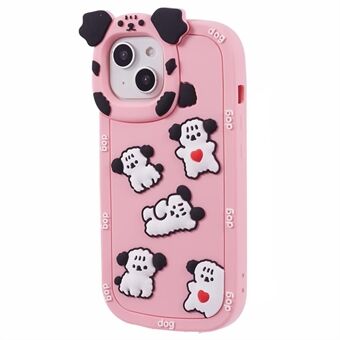 Voor iPhone 15 / 14 / 13 Hoesje met 3D Cartoon Hond Decoratie, Siliconen Telefoonhoesje.