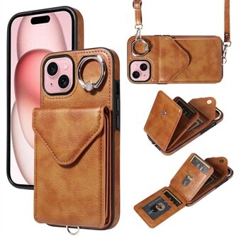 005 Voor iPhone 15 Crossbody Telefoonhoesje Litchi Textuur Kaarthouder Standfunctie Cover