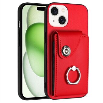 YB Leather Coating Series-7 voor iPhone 15 Kickstand Hoesje Leer+TPU Kaarthouder Cover