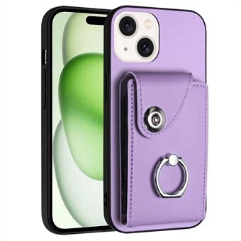 YB Leercoating Serie-7 voor iPhone 15 Kickstand-hoesje Leer+TPU Kaarthouder Cover