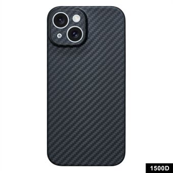 Voor iPhone 15 Telefoonhoes, 1500D Grof Textuur Koolstofvezel Beschermende Cover met Precieze Uitsparingen - Mat Zwart