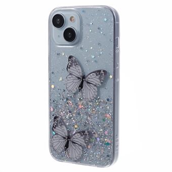 Vlinderdecoratie met sprankelende epoxyhoes voor iPhone 15 telefoonhoesje AW-serie TPU+PVC-schaal