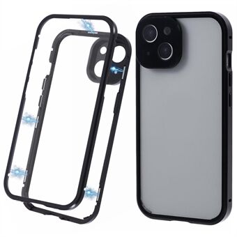 Magnetische hoes voor iPhone 15 met dubbelzijdige transparante gehard glas telefoonhoesje.