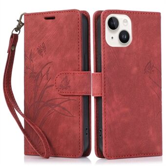 Voor iPhone 15 Flip Wallet-hoesje Leren telefoonhoes Orchidee Vlinder Geïmpregneerd