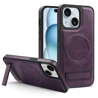 Voor iPhone 15 Magnetische Telefoonhoes PU-leren gecoat TPU + PC Valbestendige Opvouwbare Standaard Cover