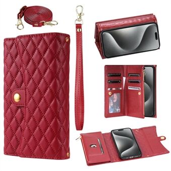 BKS-002 Voor iPhone 15 Mobiele Telefoonhoesje 7 Kaartsleuven Crossbody Leren Hoes