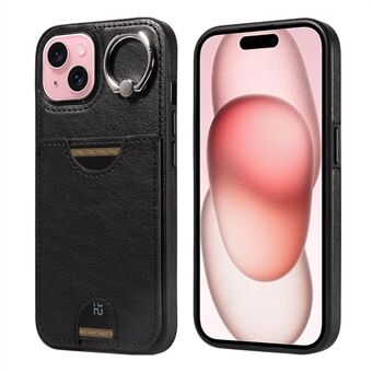 006 Voor iPhone 15 Hoesje PU TPU Achterkant Cover Kalfsleer Textuur Standaardhoesje met Kaartsleuf