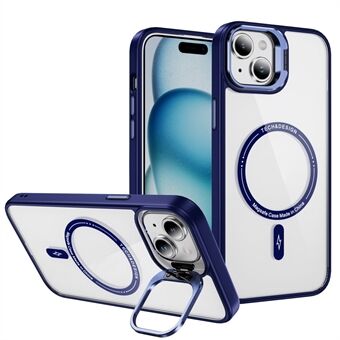 YSM Voor iPhone 15 Telefoonhoes Cameraframe Kickstand Krasbestendige Transparante Achterkant Cover