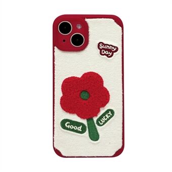 Voor de iPhone 15 TPU-hoes, een pluche telefoonhoes met een geborduurd bloemenpatroon.