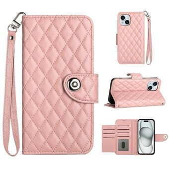 YB Imprinting Serie-8 voor iPhone 15 Hoesje Rhombus Leren Cover met 7 Kaartsleuven