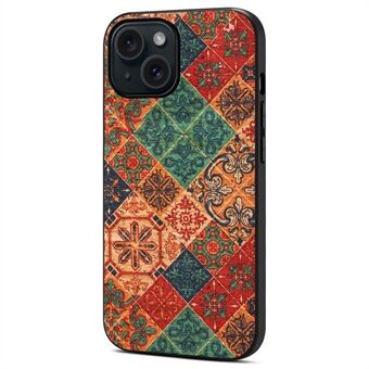 Voor iPhone 15 Leren Achterkant Hoesje met Bloemenpatroon TPU+PC Slanke Telefoonhoes.