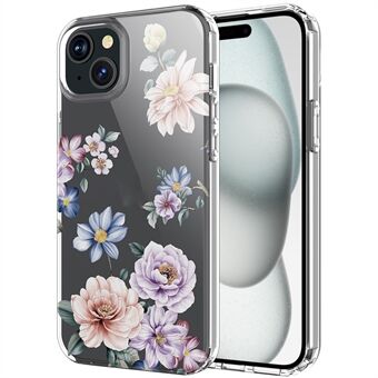 Voor iPhone 15 heldere hoesje IMD Bloemenpatroon TPU Flexibele Telefoonbeschermer